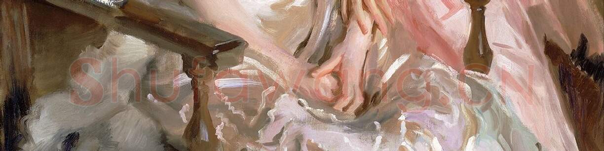 萨金特的女性人物肖像油画《沃伦太太和她的女儿》_04