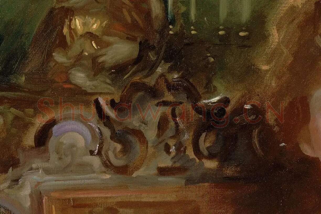 萨金特的女性人物肖像油画《沃伦太太和她的女儿》局部 (2)