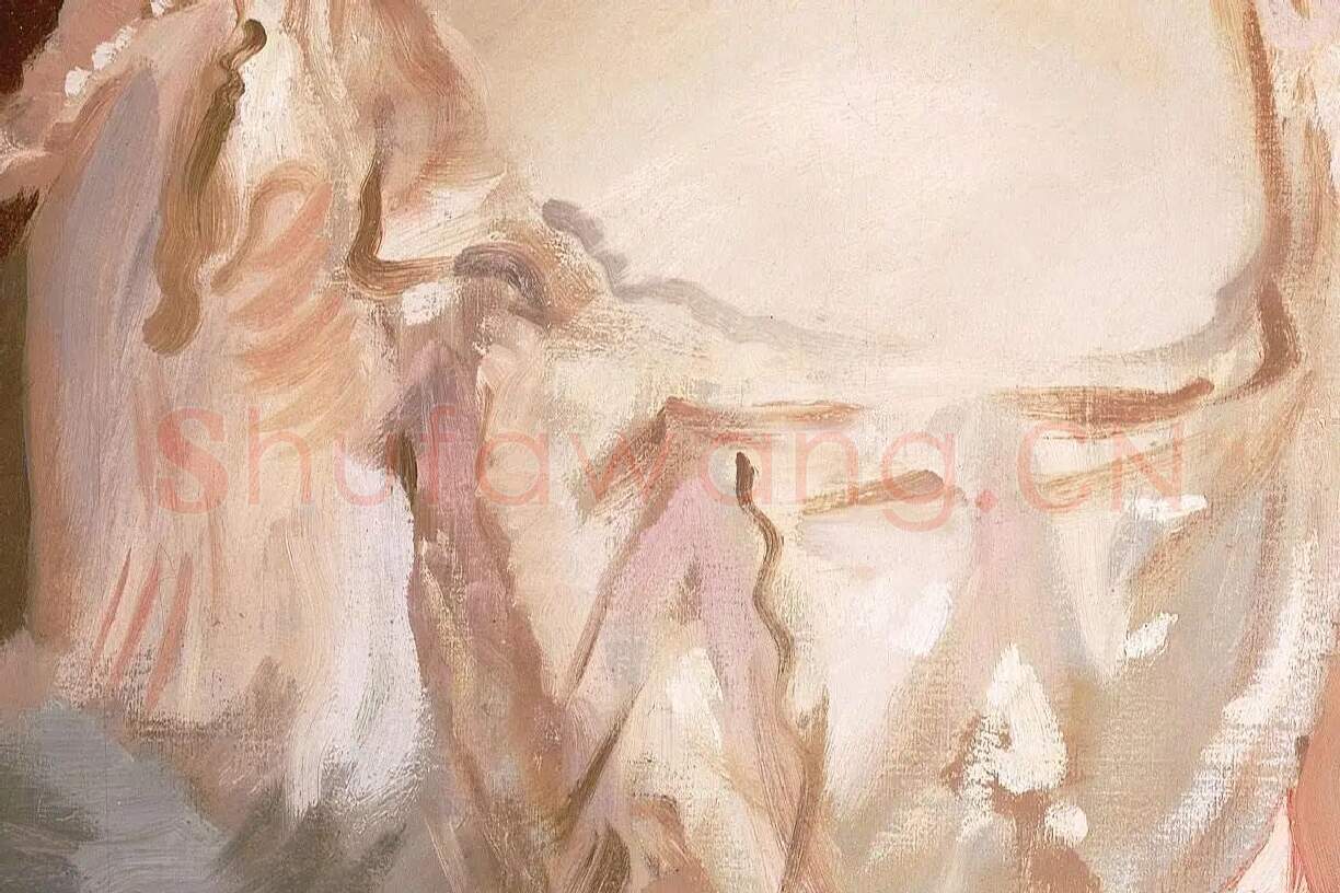 萨金特的女性人物肖像油画《沃伦太太和她的女儿》局部 (3)