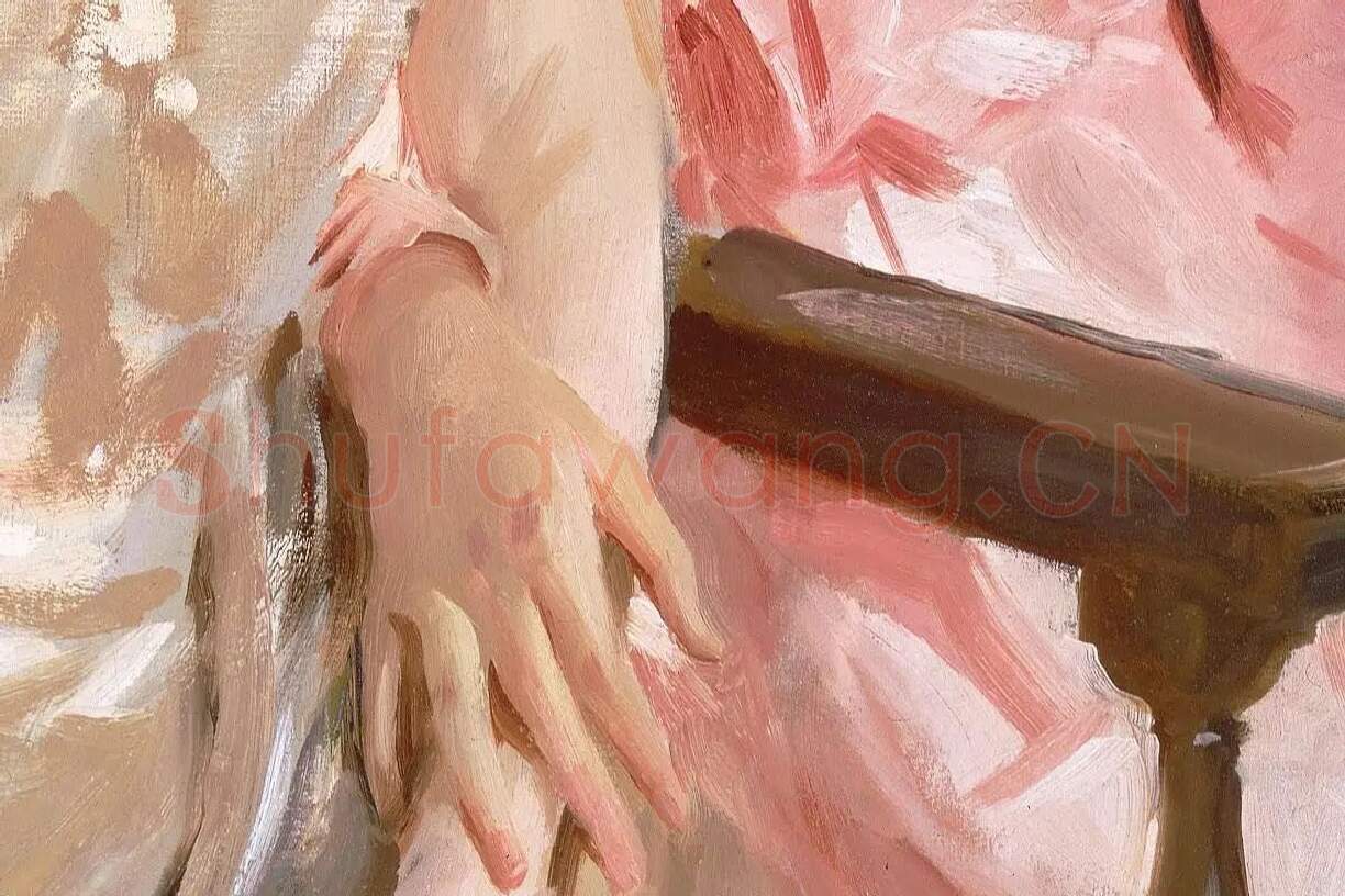 萨金特的女性人物肖像油画《沃伦太太和她的女儿》局部 (4)