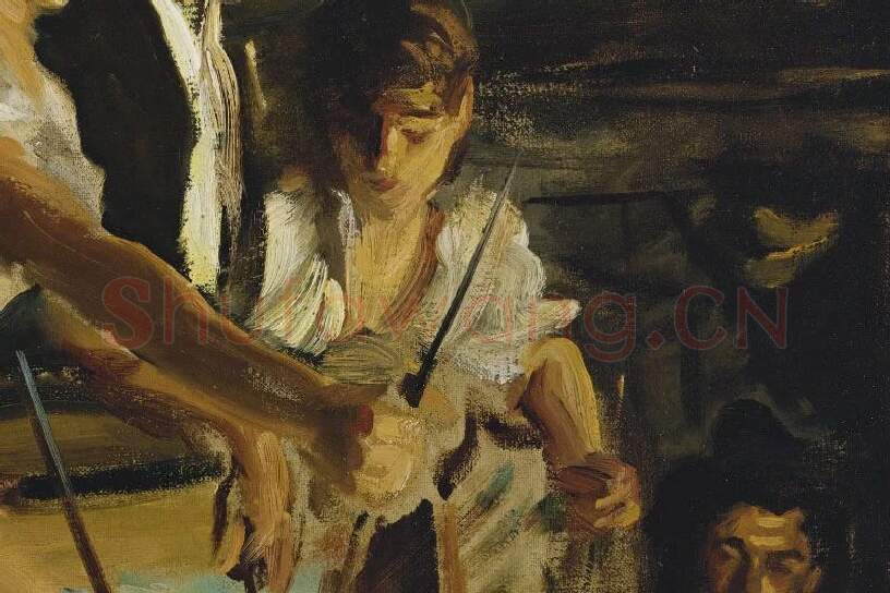 萨金特油画作品《木偶戏》局部 (2)