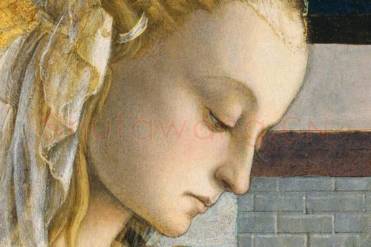 波提切利宗教画《圣母子和天使》局部 (2)