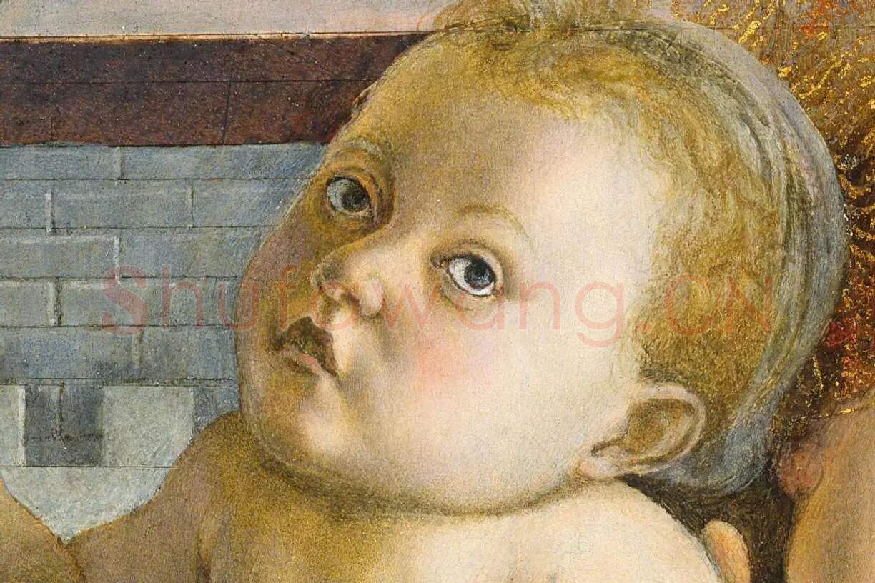 波提切利宗教画《圣母子和天使》局部 (3)