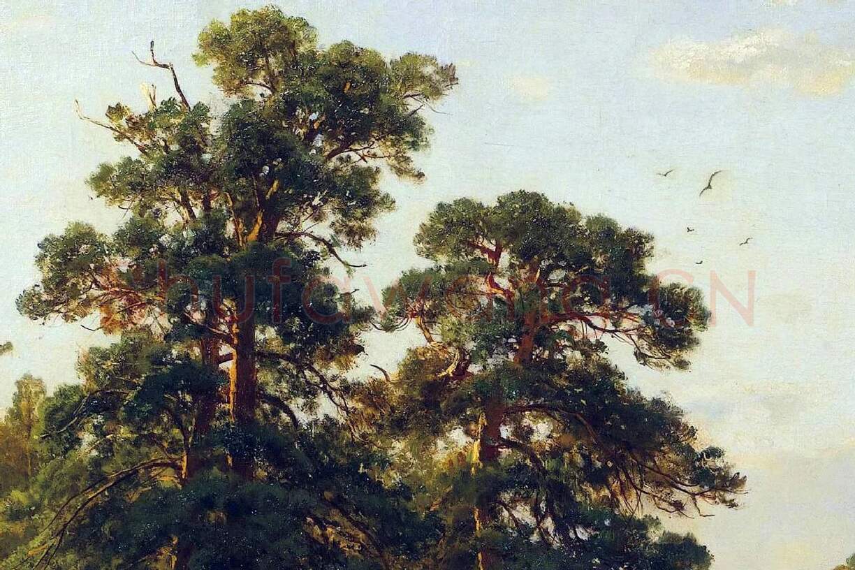 希施金油画树林与麦田风景局部 (2)