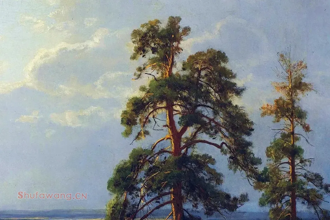 希施金油画树林与麦田风景局部 (3)