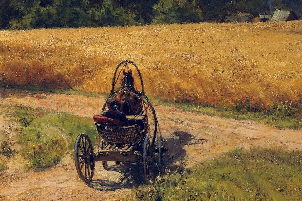 希施金油画树林与麦田风景局部 (4)