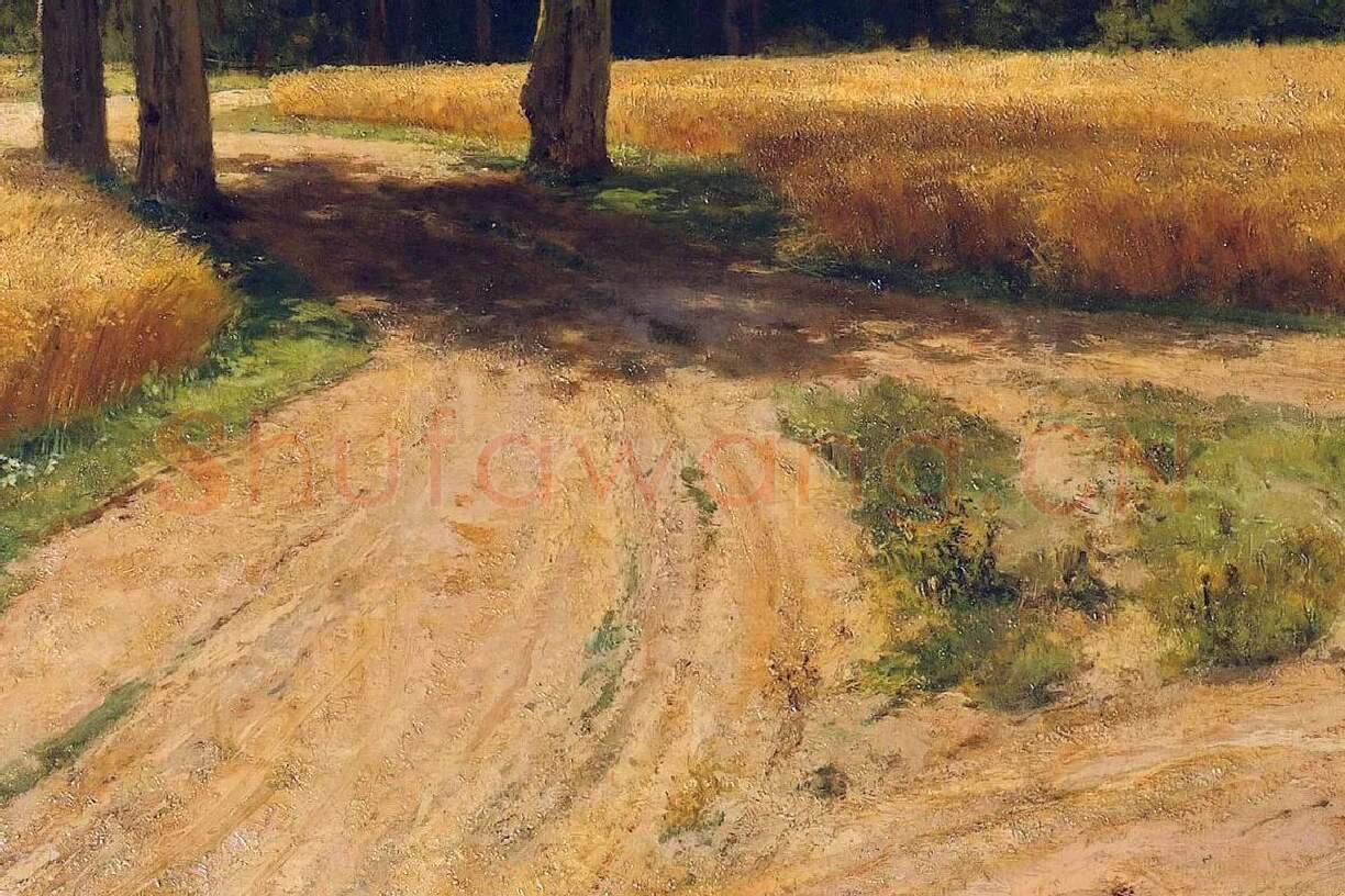 希施金油画树林与麦田风景局部 (5)
