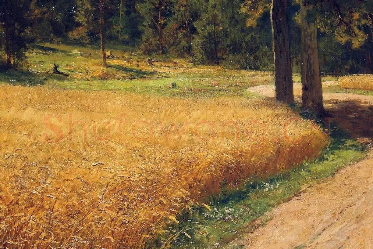 希施金油画树林与麦田风景局部 (6)