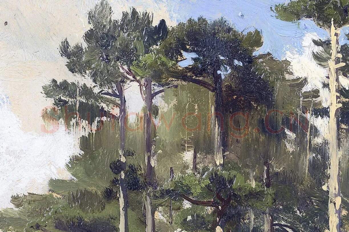 希施金松树林油画风景局部 (1)