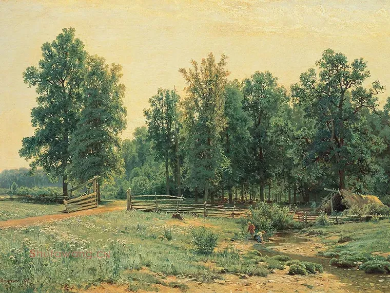 希施金树林与草地风风景画作品