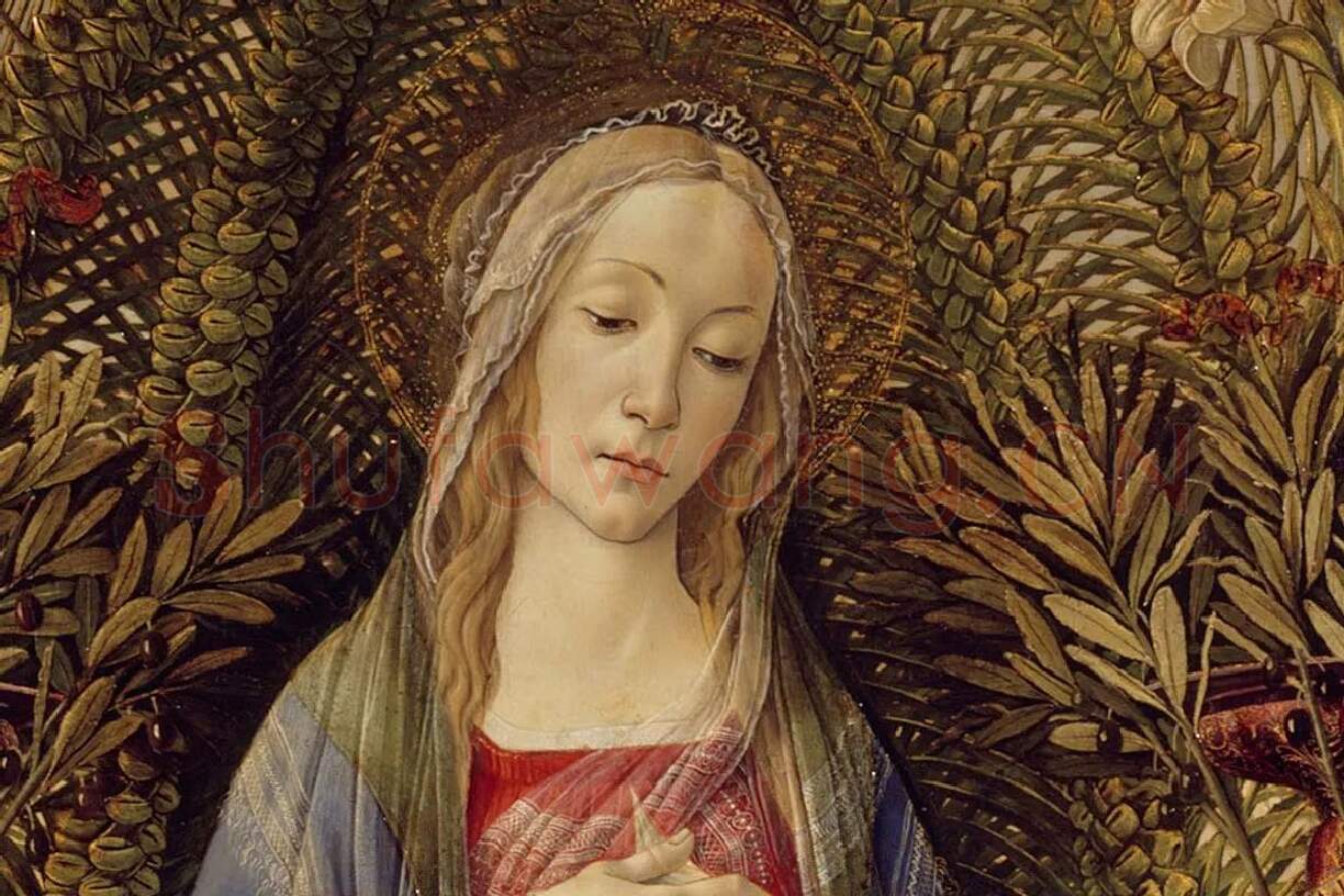 波提切利祭坛画《圣母子与圣徒》局部 (1)