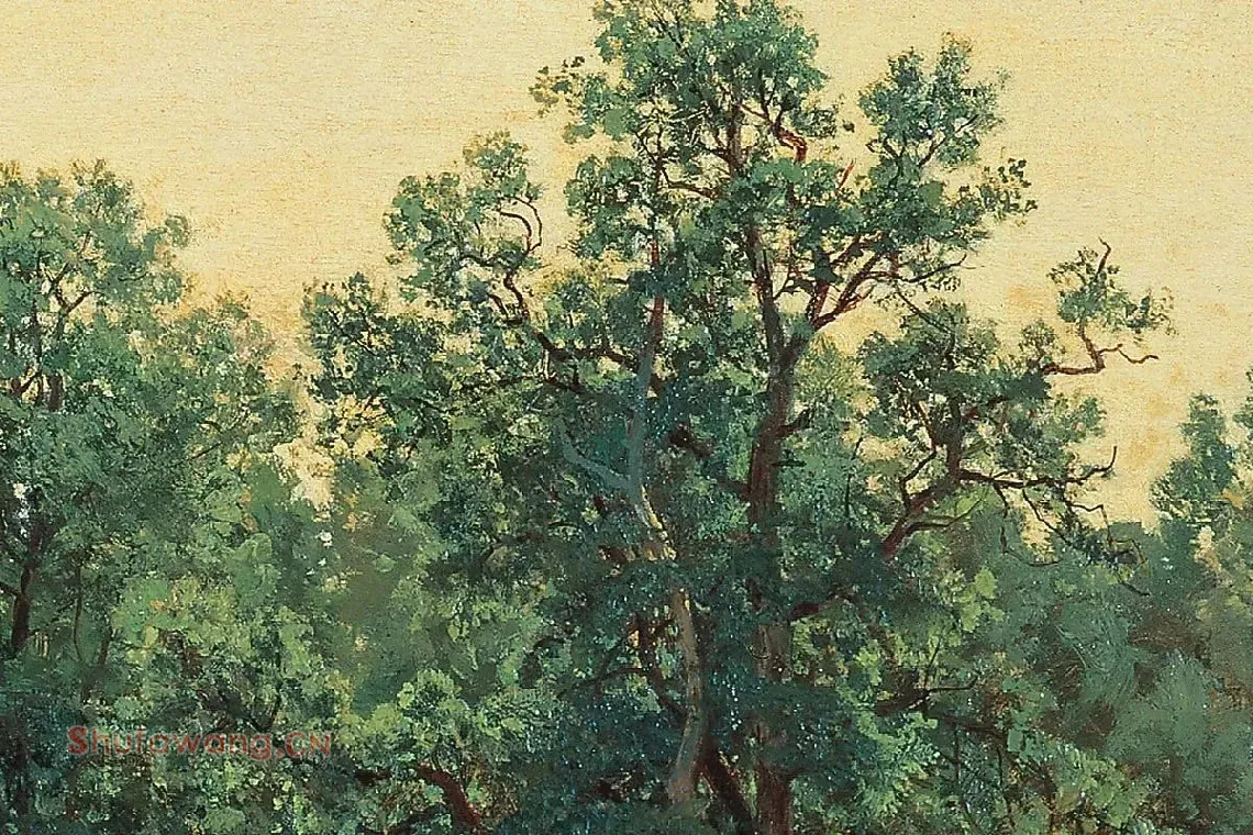 希施金树林与草地风风景画作品局部 (3)