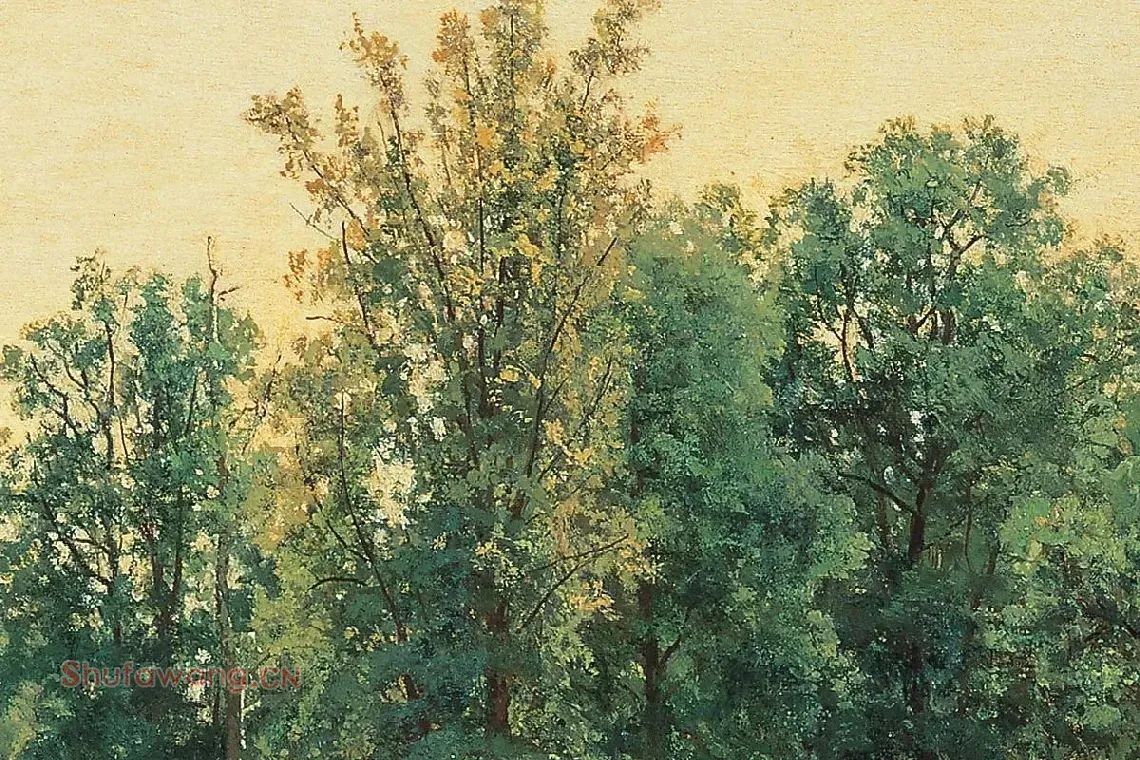 希施金树林与草地风风景画作品局部 (4)
