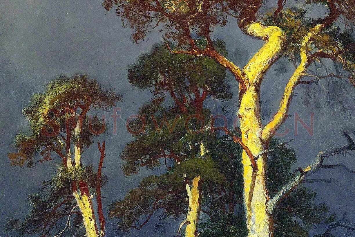 希施金油画松树风景局部 (2)
