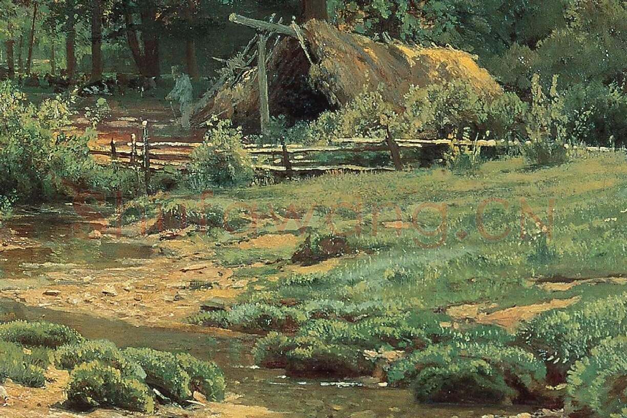希施金树林与草地风风景画作品局部 (6)