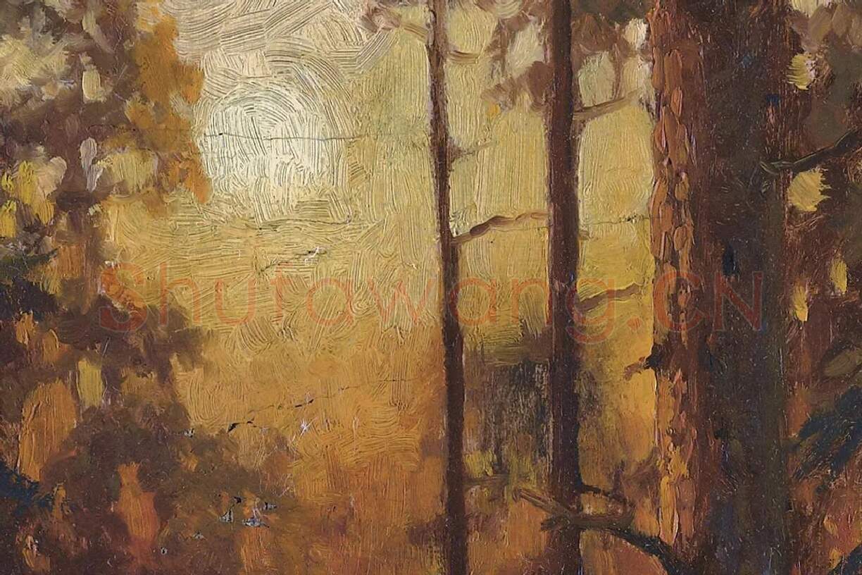 希施金油画风景 森林日落局部 (3)