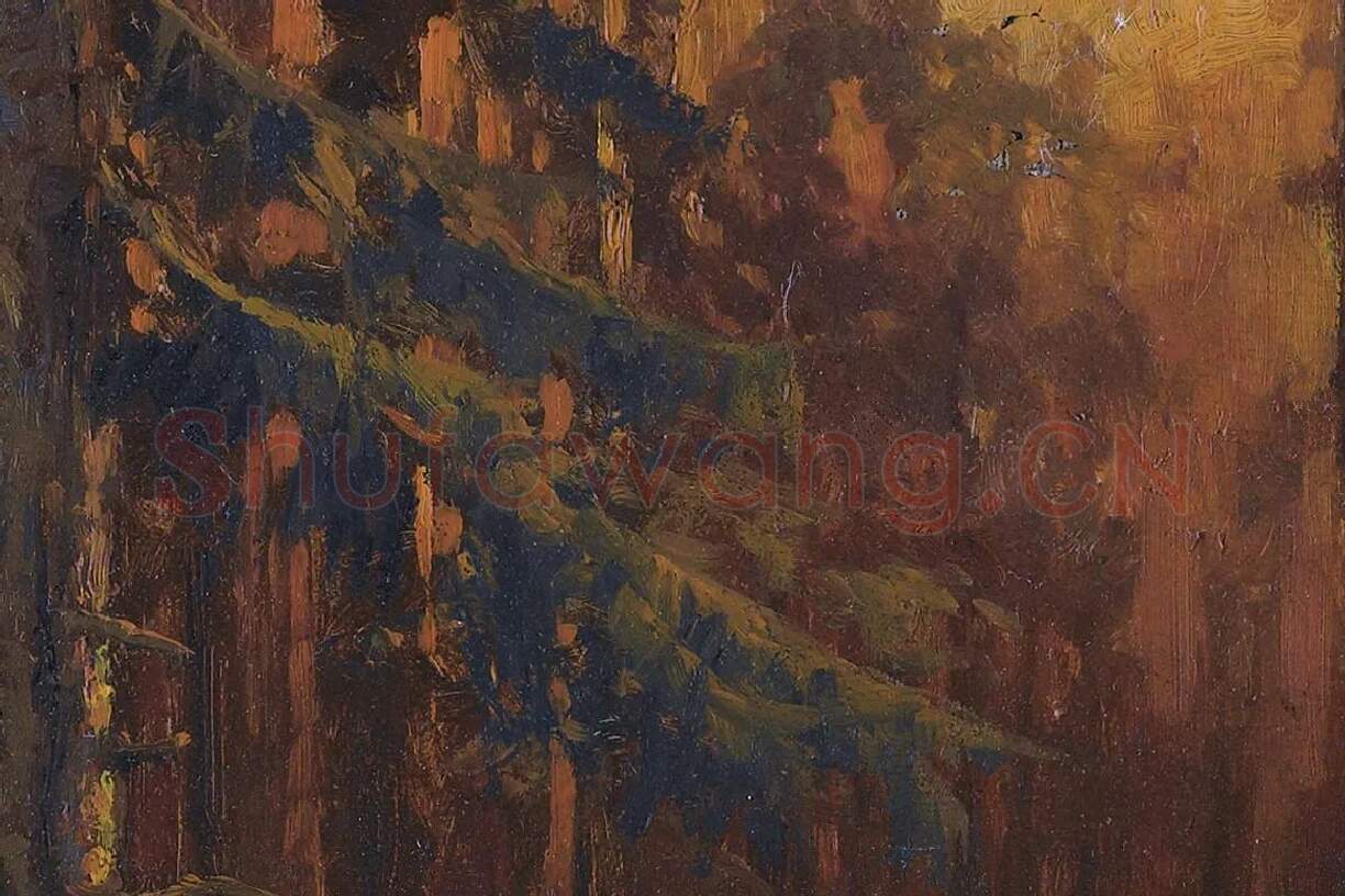 希施金油画风景 森林日落局部 (4)