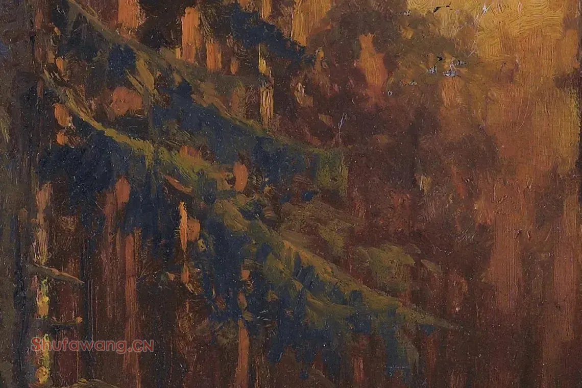 希施金油画风景 森林日落局部 (4)