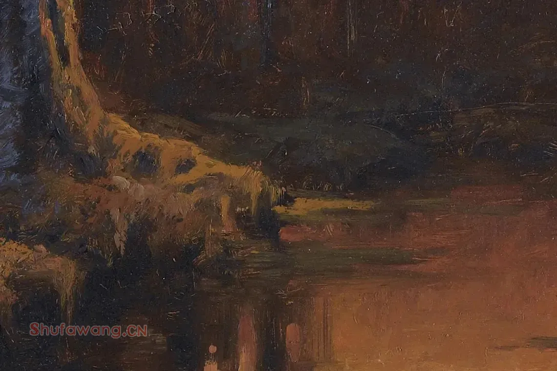 希施金油画风景 森林日落局部 (5)