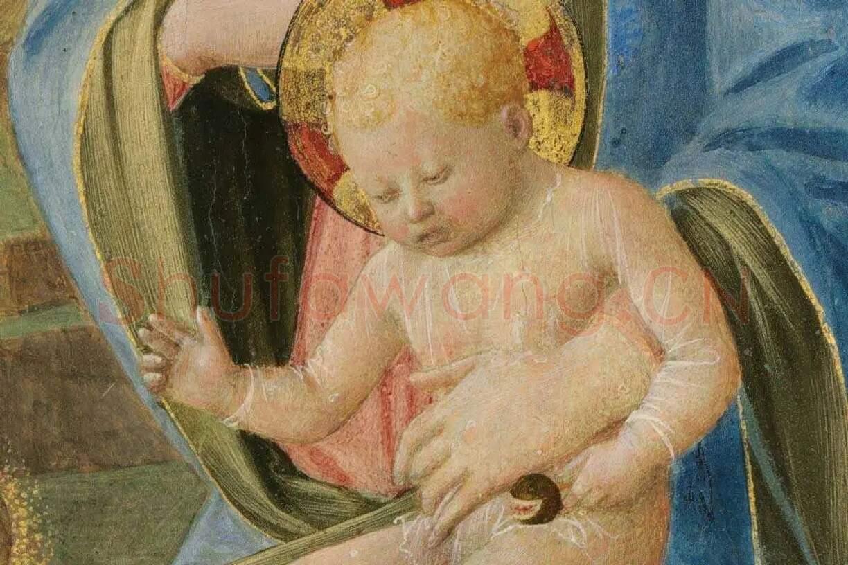 波提切利《圣母子系列》圆形绘画作品集局部细节 (1)