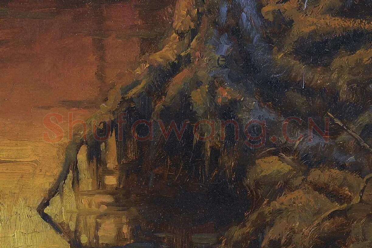 希施金油画风景 森林日落局部 (6)
