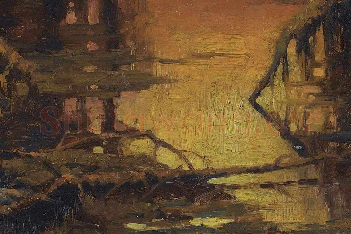希施金油画风景-森林日落局部-(7)