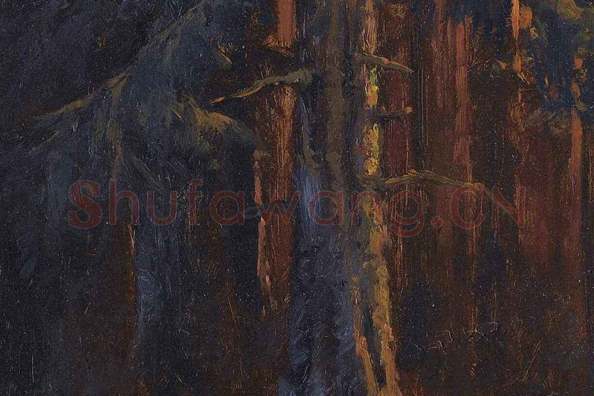 希施金油画风景-森林日落局部-(8)