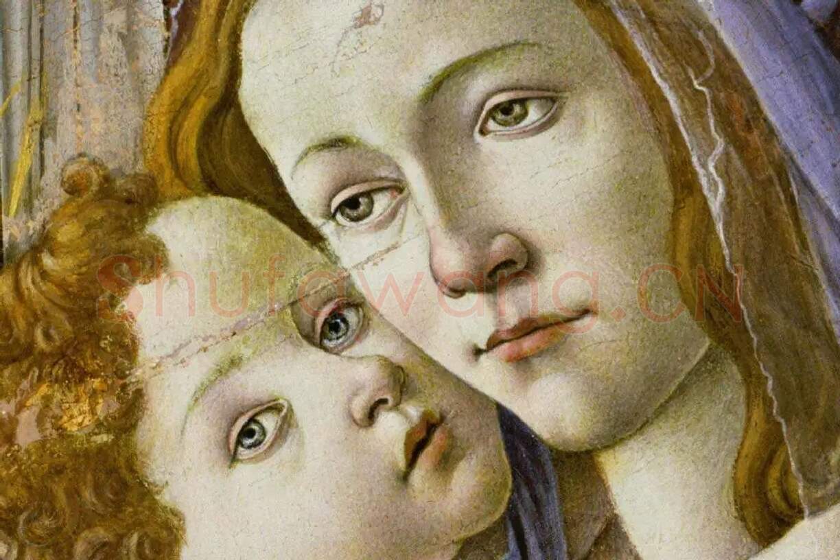 波提切利《圣母子系列》圆形绘画作品集局部细节 (4)