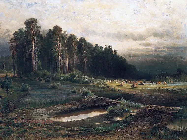 希施金油画牧场的森林风景