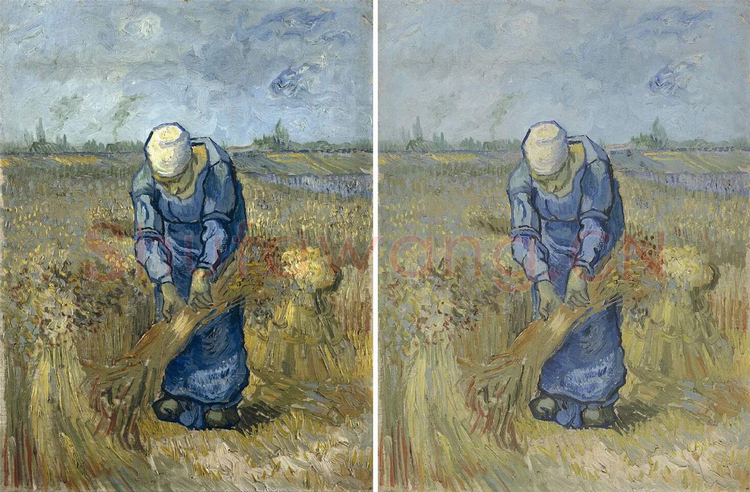 梵高油画作品《农妇捆束麦穗》