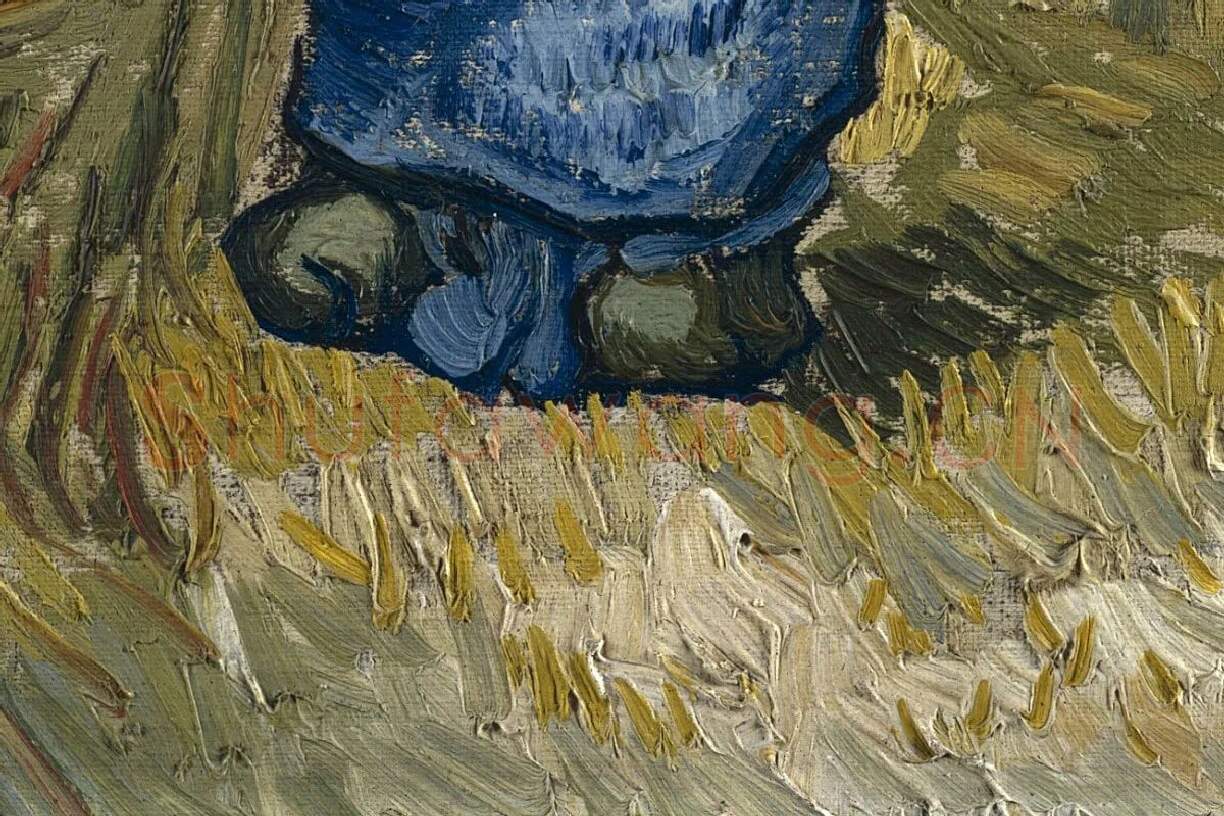 梵高油画作品《农妇捆束麦穗》局部 (3)