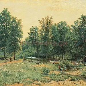希施金树林与草地风风景画作品