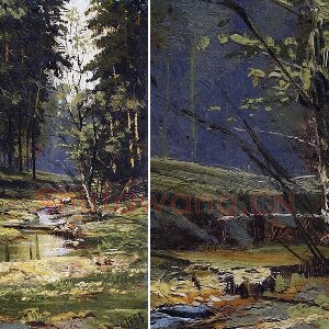 希施金油画风景 森林中的小溪