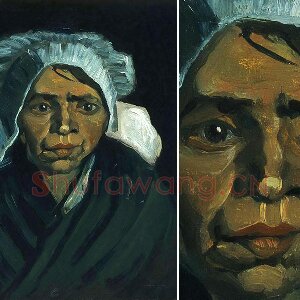 梵高油画人物头像《戴着白帽子的农妇的头像》