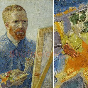 梵高1888年《在画架前的自画像》油画作品