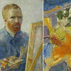 梵高1888年《在画架前的自画像》油画作品