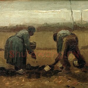 梵高现实主义油画《种植土豆的农妇》