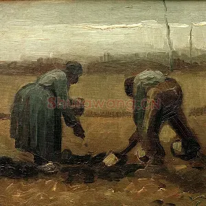 梵高现实主义油画《种植土豆的农妇》