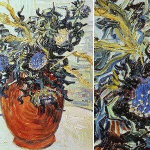 梵高花卉画作品《蓟花静物》
