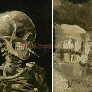 梵高早期油画《叼着香烟的骷髅》