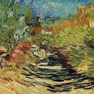 梵高油画作品《圣雷米道路上的女性背影》