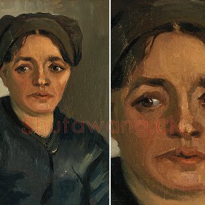 梵高油画头像《一个戴着黑帽子的农妇的头像》