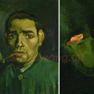 梵高油画头像习作《含着烟斗的男人头像》