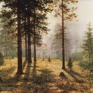 希施金油画风景《森林的晨雾》