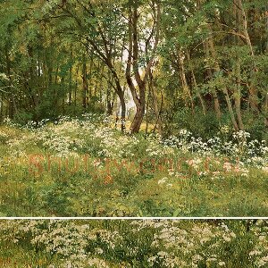 希施金风景油画《树林边草地上的野花》