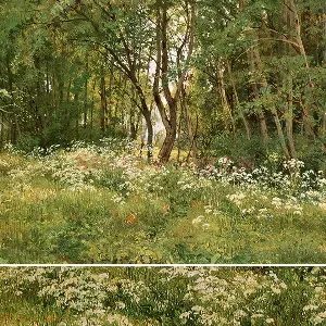 希施金风景油画《树林边草地上的野花》