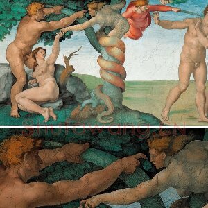 米开朗基罗壁画《逐出伊甸园》又名《诱惑与驱逐》
