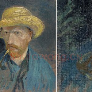 梵高作品《叼着烟斗与带着草帽的自画像》