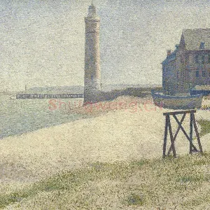 乔治·修拉点彩油画作品《敬老院和灯塔》