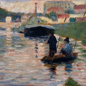 修拉油画风景作品《塞纳河景观》